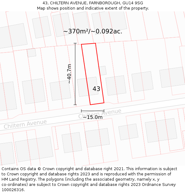 43, CHILTERN AVENUE, FARNBOROUGH, GU14 9SG: Plot and title map