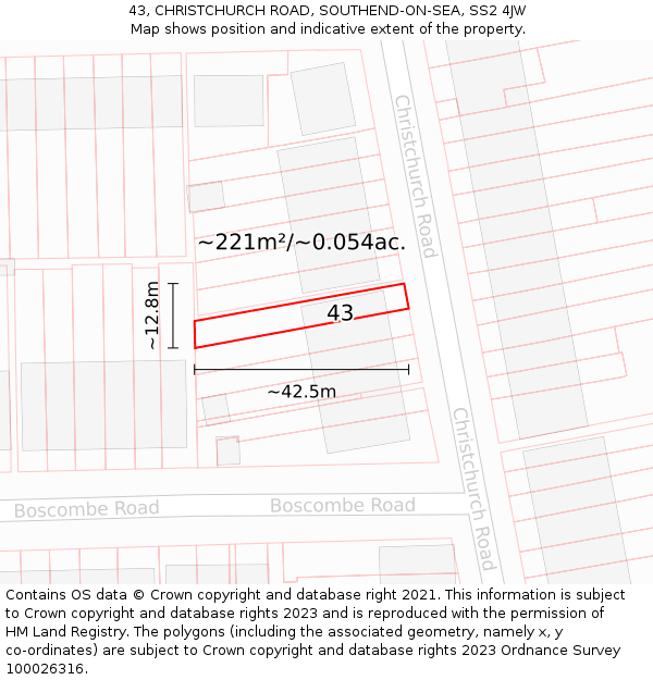 43, CHRISTCHURCH ROAD, SOUTHEND-ON-SEA, SS2 4JW: Plot and title map