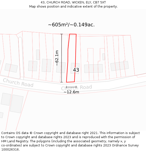 43, CHURCH ROAD, WICKEN, ELY, CB7 5XT: Plot and title map
