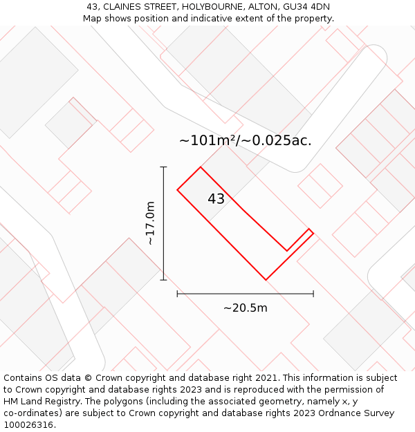43, CLAINES STREET, HOLYBOURNE, ALTON, GU34 4DN: Plot and title map