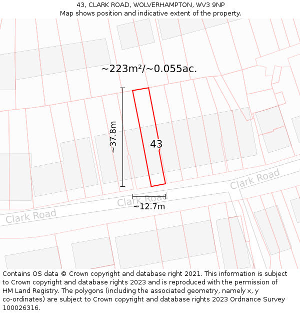43, CLARK ROAD, WOLVERHAMPTON, WV3 9NP: Plot and title map