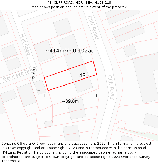 43, CLIFF ROAD, HORNSEA, HU18 1LS: Plot and title map