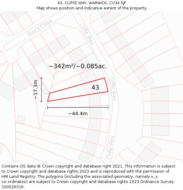 43, CLIFFE WAY, WARWICK, CV34 5JF: Plot and title map