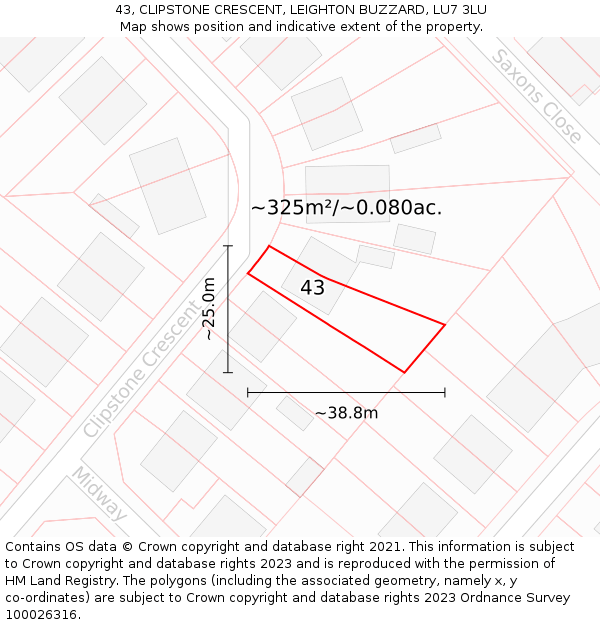 43, CLIPSTONE CRESCENT, LEIGHTON BUZZARD, LU7 3LU: Plot and title map