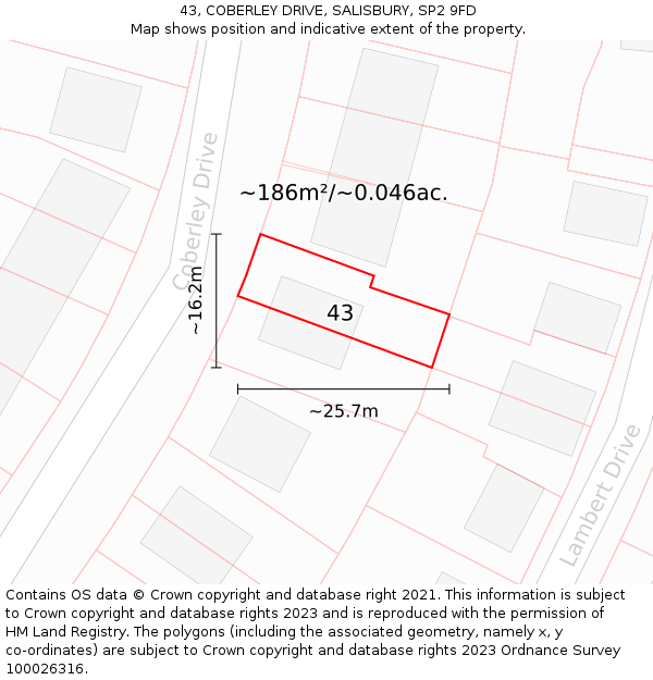 43, COBERLEY DRIVE, SALISBURY, SP2 9FD: Plot and title map