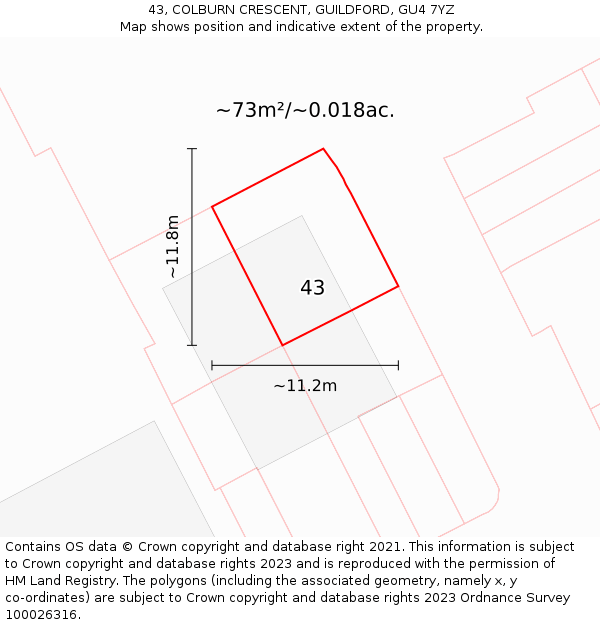 43, COLBURN CRESCENT, GUILDFORD, GU4 7YZ: Plot and title map
