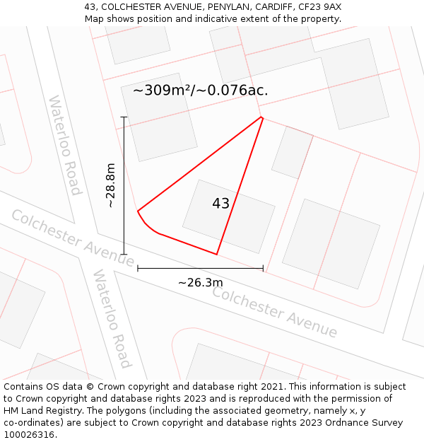 43, COLCHESTER AVENUE, PENYLAN, CARDIFF, CF23 9AX: Plot and title map