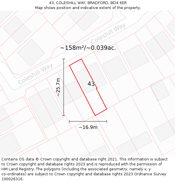 43, COLESHILL WAY, BRADFORD, BD4 6ER: Plot and title map