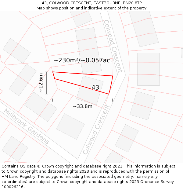 43, COLWOOD CRESCENT, EASTBOURNE, BN20 8TP: Plot and title map