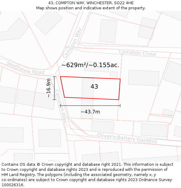 43, COMPTON WAY, WINCHESTER, SO22 4HE: Plot and title map