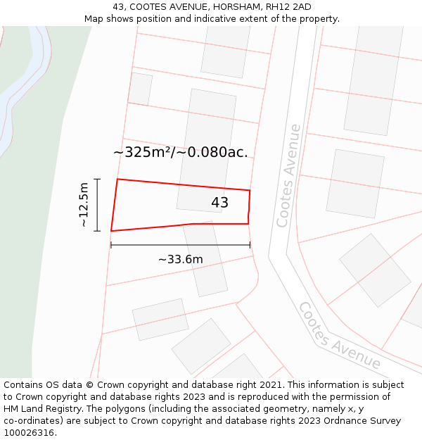 43, COOTES AVENUE, HORSHAM, RH12 2AD: Plot and title map
