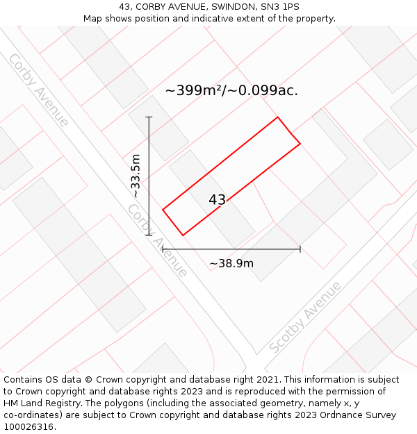 43, CORBY AVENUE, SWINDON, SN3 1PS: Plot and title map