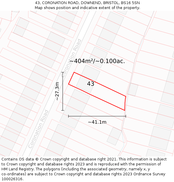 43, CORONATION ROAD, DOWNEND, BRISTOL, BS16 5SN: Plot and title map