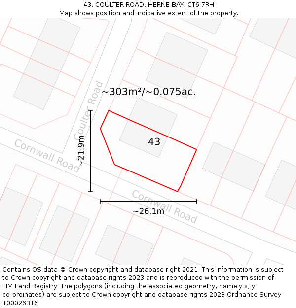 43, COULTER ROAD, HERNE BAY, CT6 7RH: Plot and title map