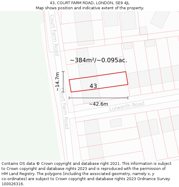 43, COURT FARM ROAD, LONDON, SE9 4JL: Plot and title map
