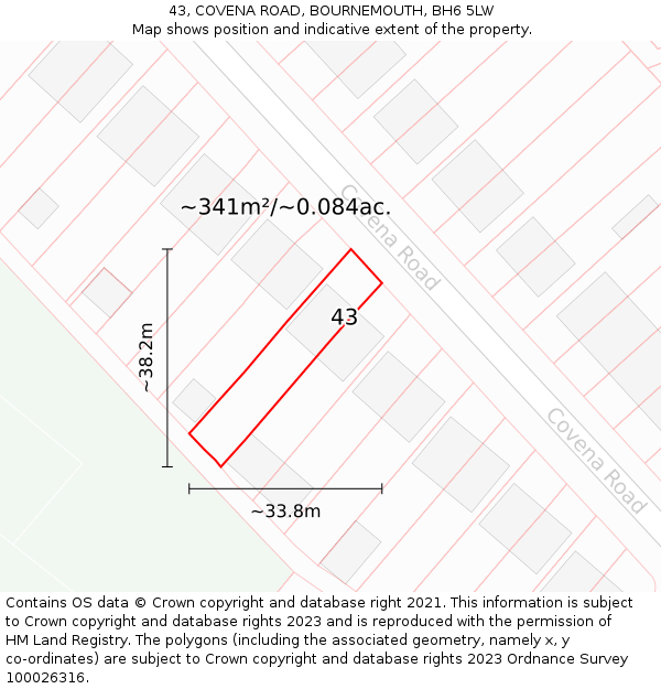 43, COVENA ROAD, BOURNEMOUTH, BH6 5LW: Plot and title map