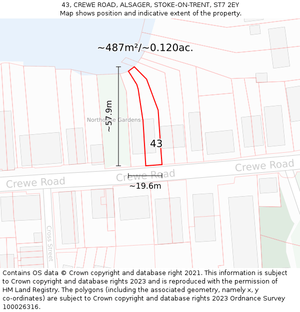 43, CREWE ROAD, ALSAGER, STOKE-ON-TRENT, ST7 2EY: Plot and title map