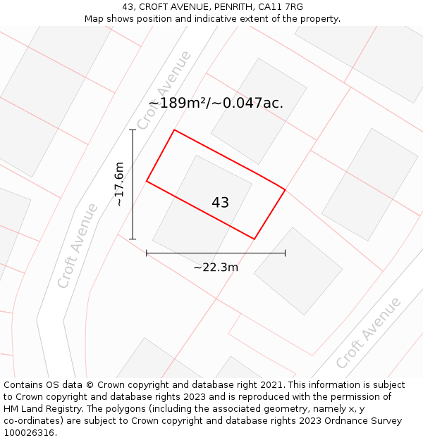 43, CROFT AVENUE, PENRITH, CA11 7RG: Plot and title map