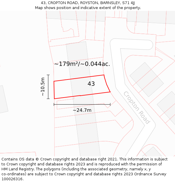 43, CROPTON ROAD, ROYSTON, BARNSLEY, S71 4JJ: Plot and title map