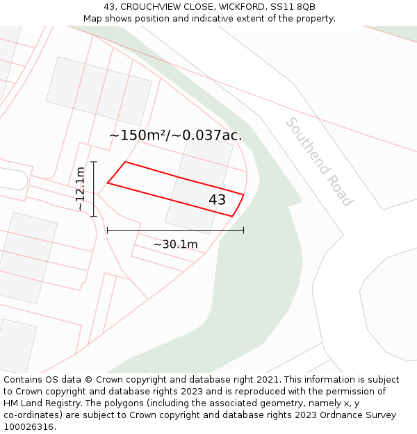 43, CROUCHVIEW CLOSE, WICKFORD, SS11 8QB: Plot and title map