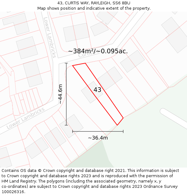 43, CURTIS WAY, RAYLEIGH, SS6 8BU: Plot and title map