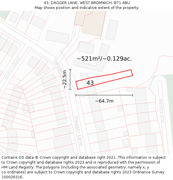43, DAGGER LANE, WEST BROMWICH, B71 4BU: Plot and title map