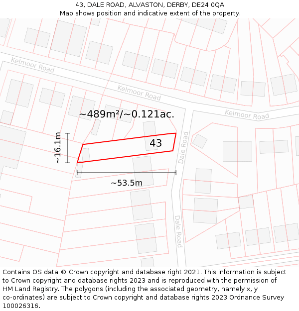 43, DALE ROAD, ALVASTON, DERBY, DE24 0QA: Plot and title map