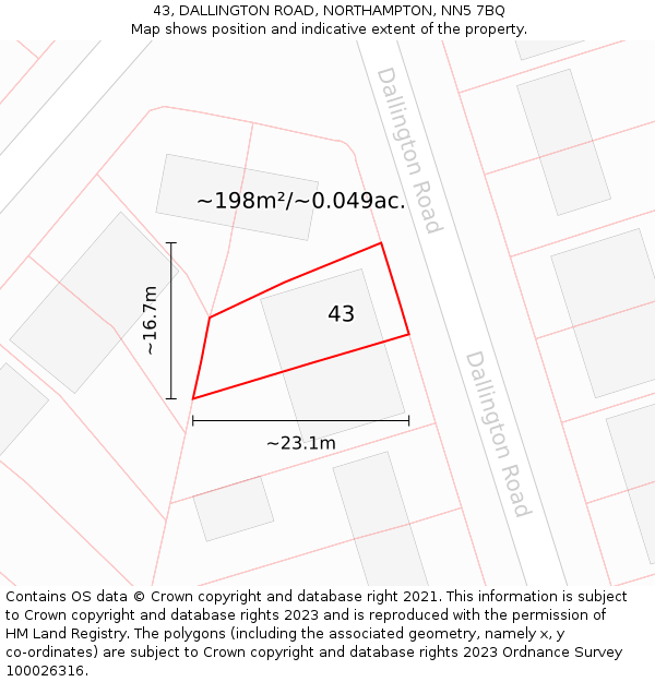 43, DALLINGTON ROAD, NORTHAMPTON, NN5 7BQ: Plot and title map