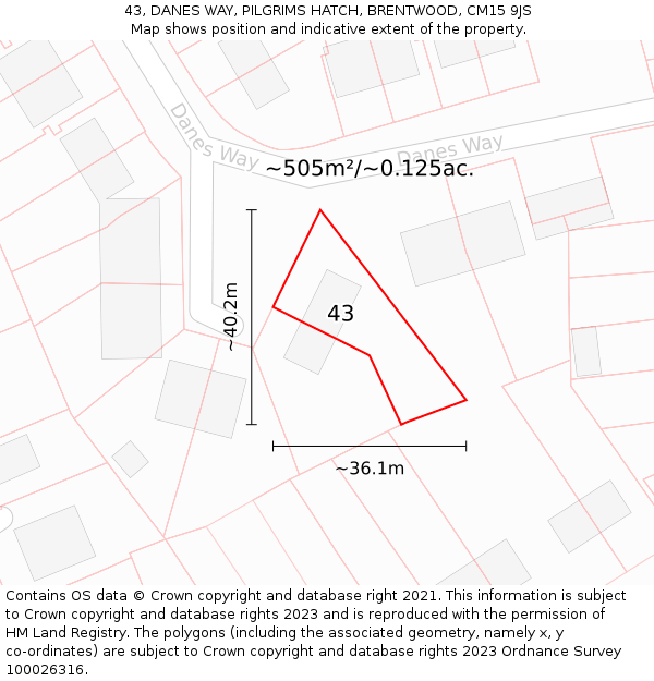 43, DANES WAY, PILGRIMS HATCH, BRENTWOOD, CM15 9JS: Plot and title map