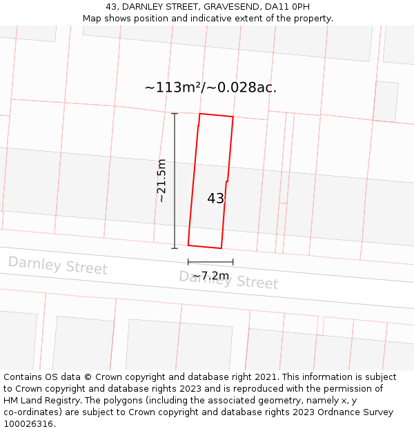 43, DARNLEY STREET, GRAVESEND, DA11 0PH: Plot and title map