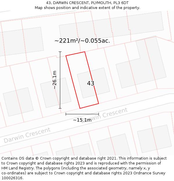 43, DARWIN CRESCENT, PLYMOUTH, PL3 6DT: Plot and title map