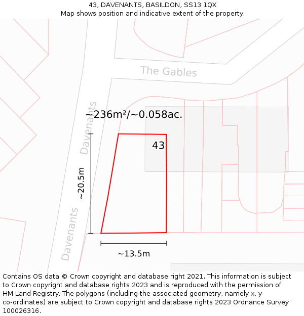43, DAVENANTS, BASILDON, SS13 1QX: Plot and title map