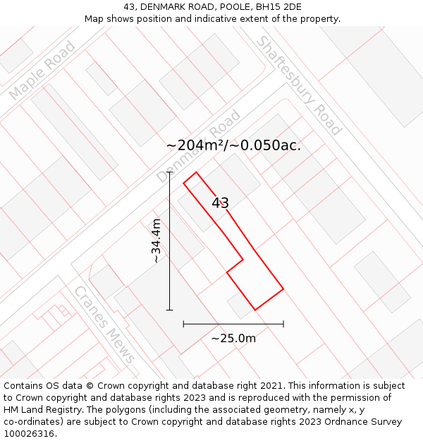 43, DENMARK ROAD, POOLE, BH15 2DE: Plot and title map