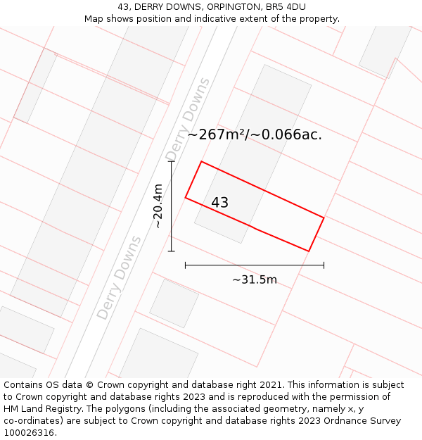 43, DERRY DOWNS, ORPINGTON, BR5 4DU: Plot and title map