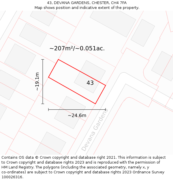 43, DEVANA GARDENS, CHESTER, CH4 7FA: Plot and title map