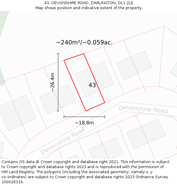 43, DEVONSHIRE ROAD, DARLINGTON, DL1 2LE: Plot and title map