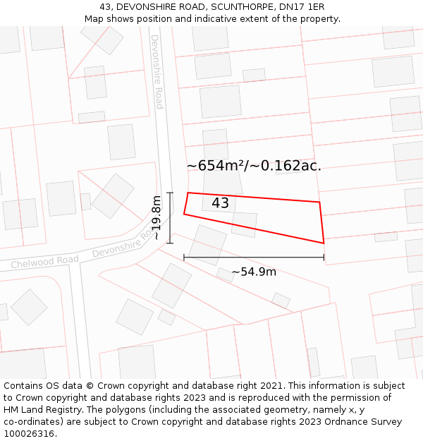 43, DEVONSHIRE ROAD, SCUNTHORPE, DN17 1ER: Plot and title map