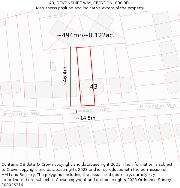 43, DEVONSHIRE WAY, CROYDON, CR0 8BU: Plot and title map