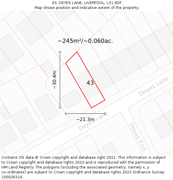 43, DEYES LANE, LIVERPOOL, L31 6DF: Plot and title map
