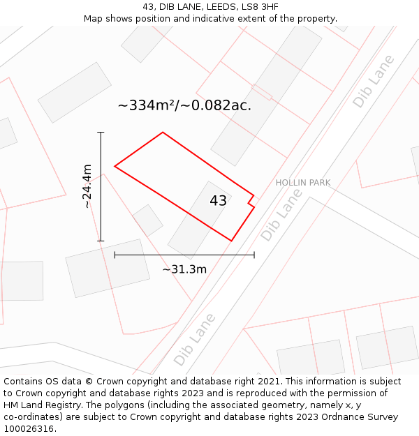 43, DIB LANE, LEEDS, LS8 3HF: Plot and title map