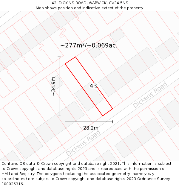 43, DICKINS ROAD, WARWICK, CV34 5NS: Plot and title map