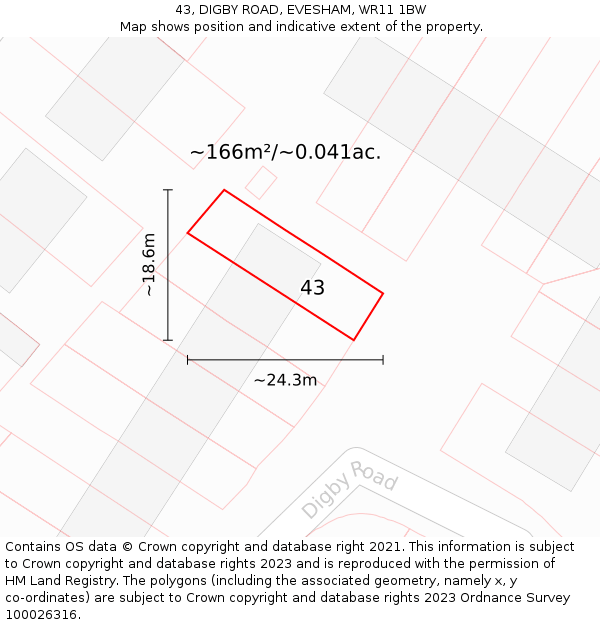 43, DIGBY ROAD, EVESHAM, WR11 1BW: Plot and title map