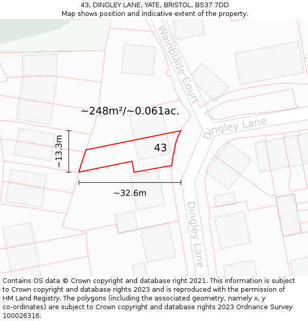43, DINGLEY LANE, YATE, BRISTOL, BS37 7DD: Plot and title map