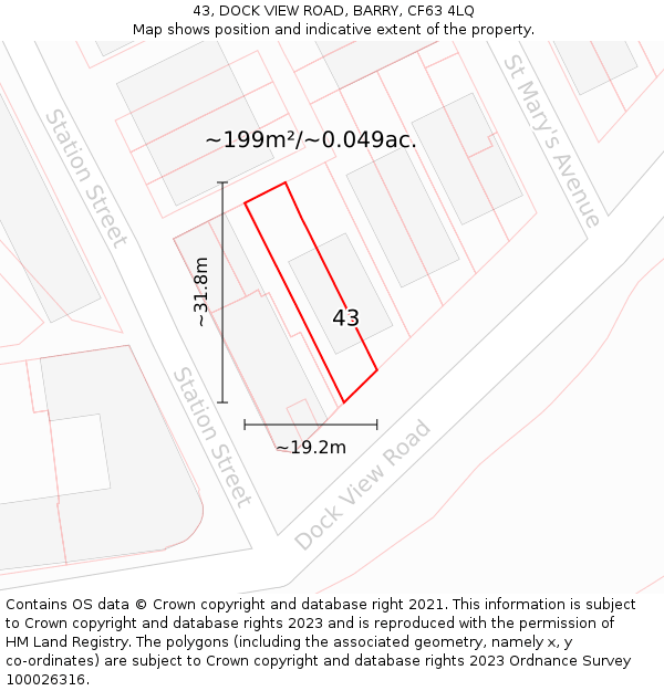 43, DOCK VIEW ROAD, BARRY, CF63 4LQ: Plot and title map