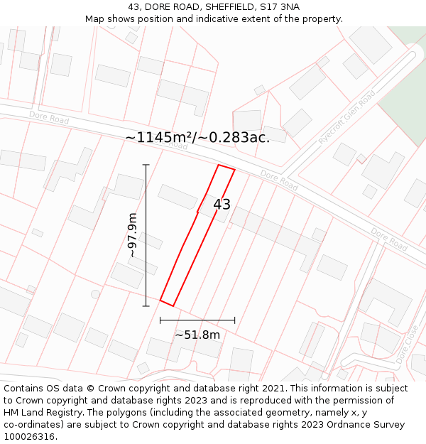43, DORE ROAD, SHEFFIELD, S17 3NA: Plot and title map