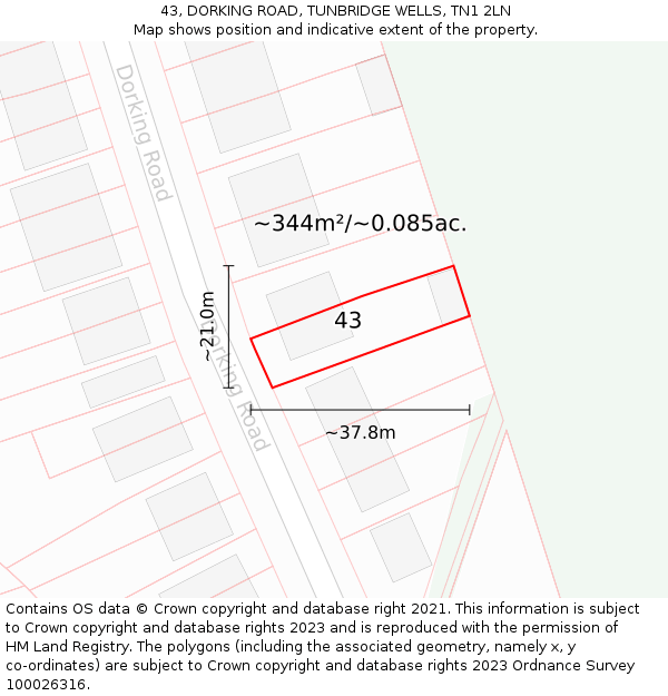 43, DORKING ROAD, TUNBRIDGE WELLS, TN1 2LN: Plot and title map