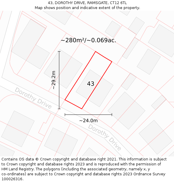 43, DOROTHY DRIVE, RAMSGATE, CT12 6TL: Plot and title map