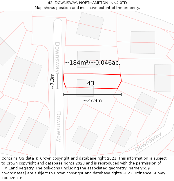 43, DOWNSWAY, NORTHAMPTON, NN4 0TD: Plot and title map