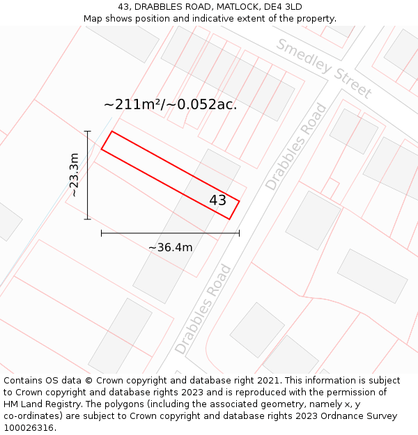43, DRABBLES ROAD, MATLOCK, DE4 3LD: Plot and title map