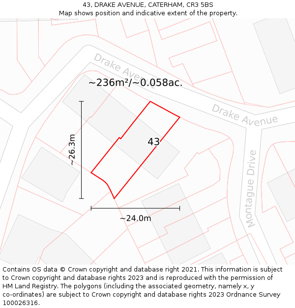 43, DRAKE AVENUE, CATERHAM, CR3 5BS: Plot and title map
